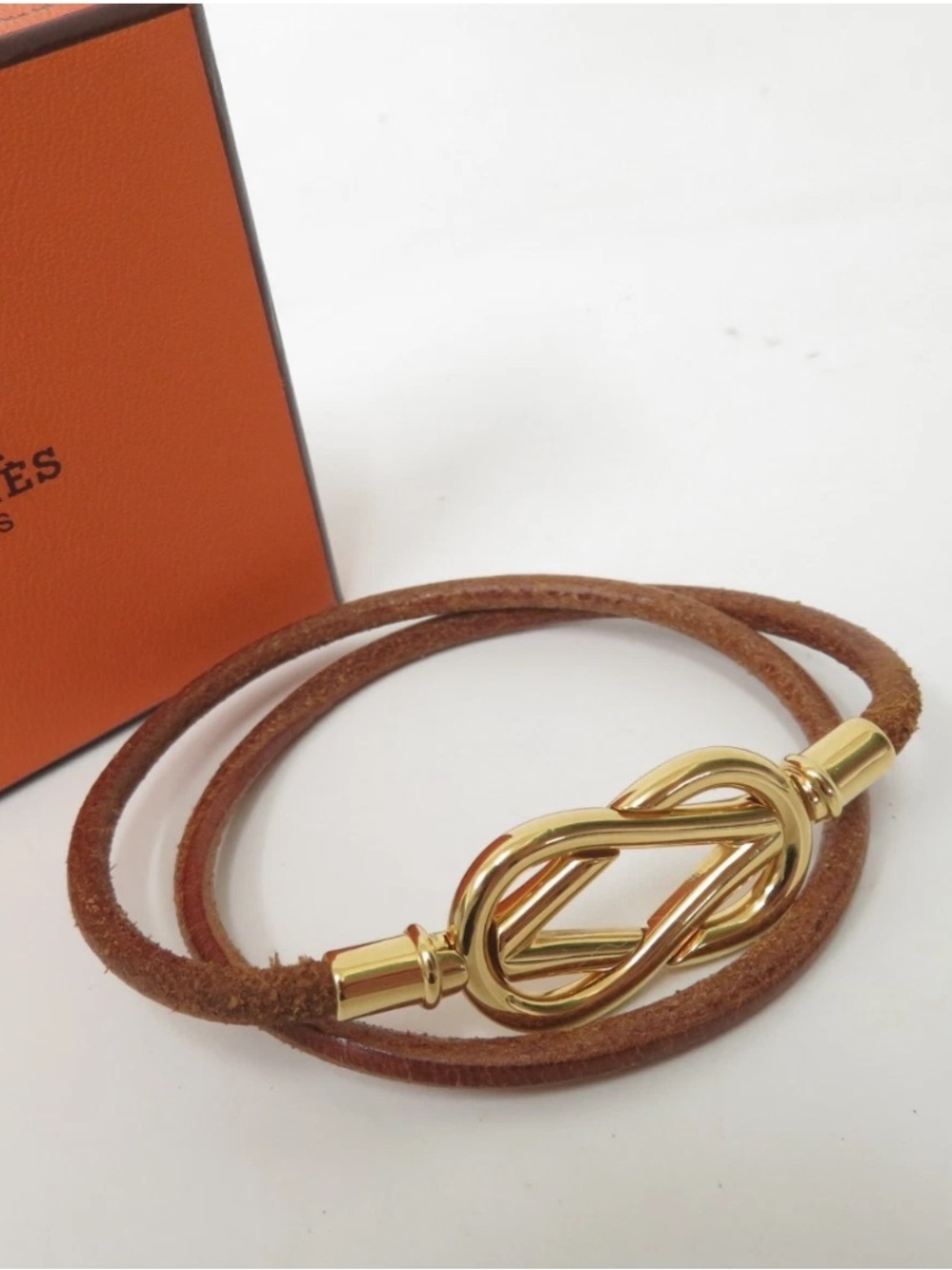 Hermès Atame Double Tour Choker Bracelet Necklace – Gold Plated & Brown Leather